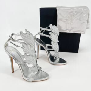 Giuseppe Zanotti Silver Glitter Cruel Coline Metal Wing Strappy Sandal IT 40